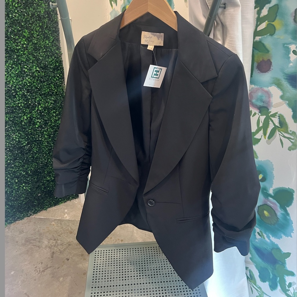 Elizabeth and James Ruched sleeve tuxedo jacket